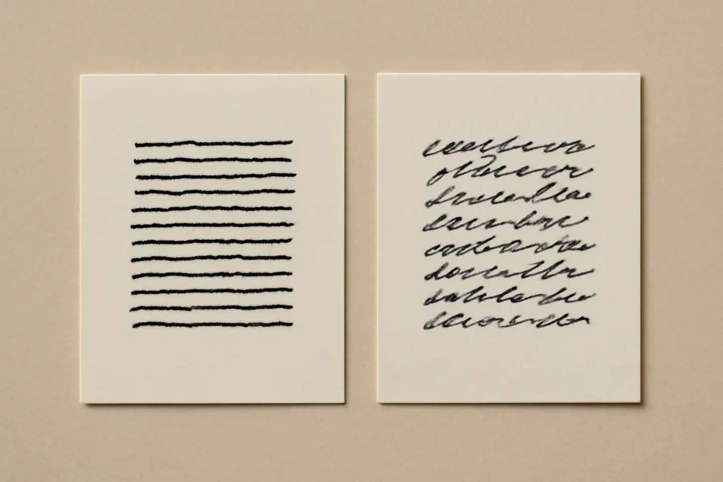 Illustrative before/after writing specimen comparing two documented brand voices on the same brief — not client work.